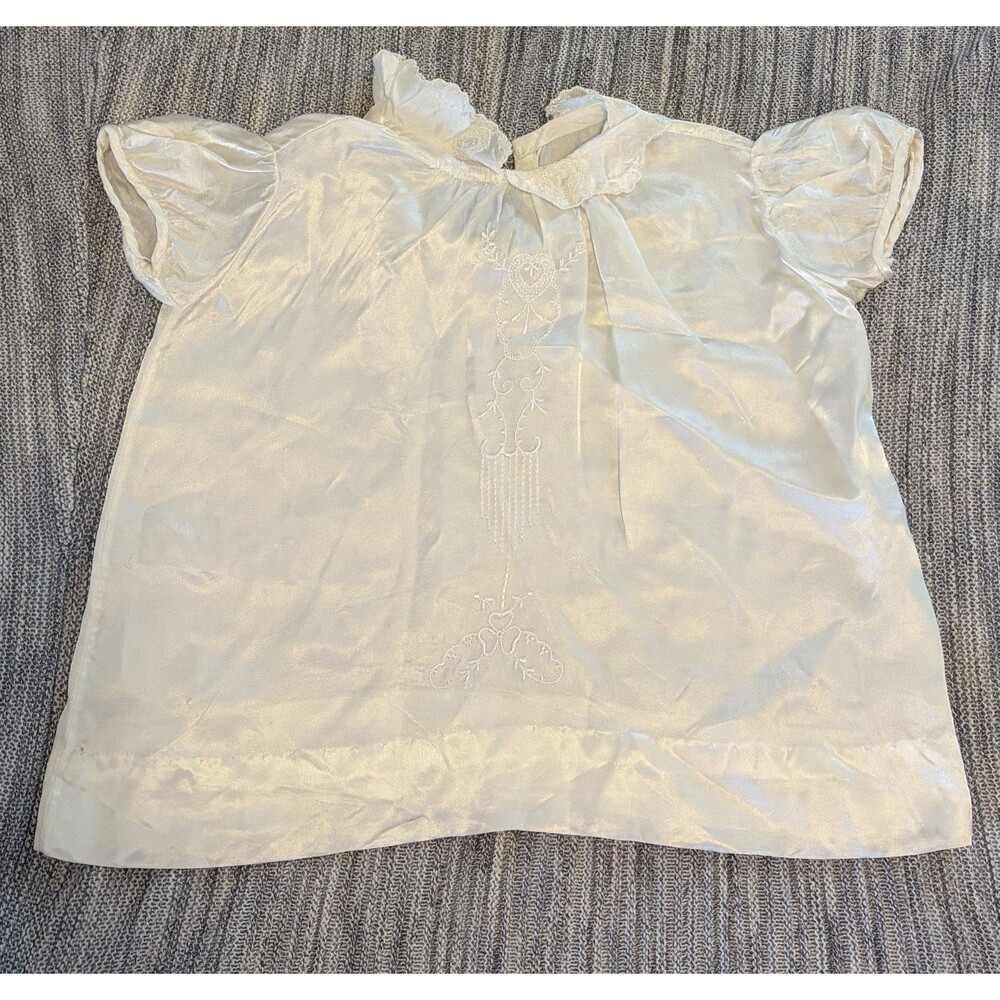 Baby White Satin Christening Grown Embroidery Vintage Baptism Pictures 0-6 Month